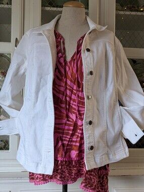 🤍Northern Reflections Crisp White Women Cotton Button Jean Jacket Soft Stretch
